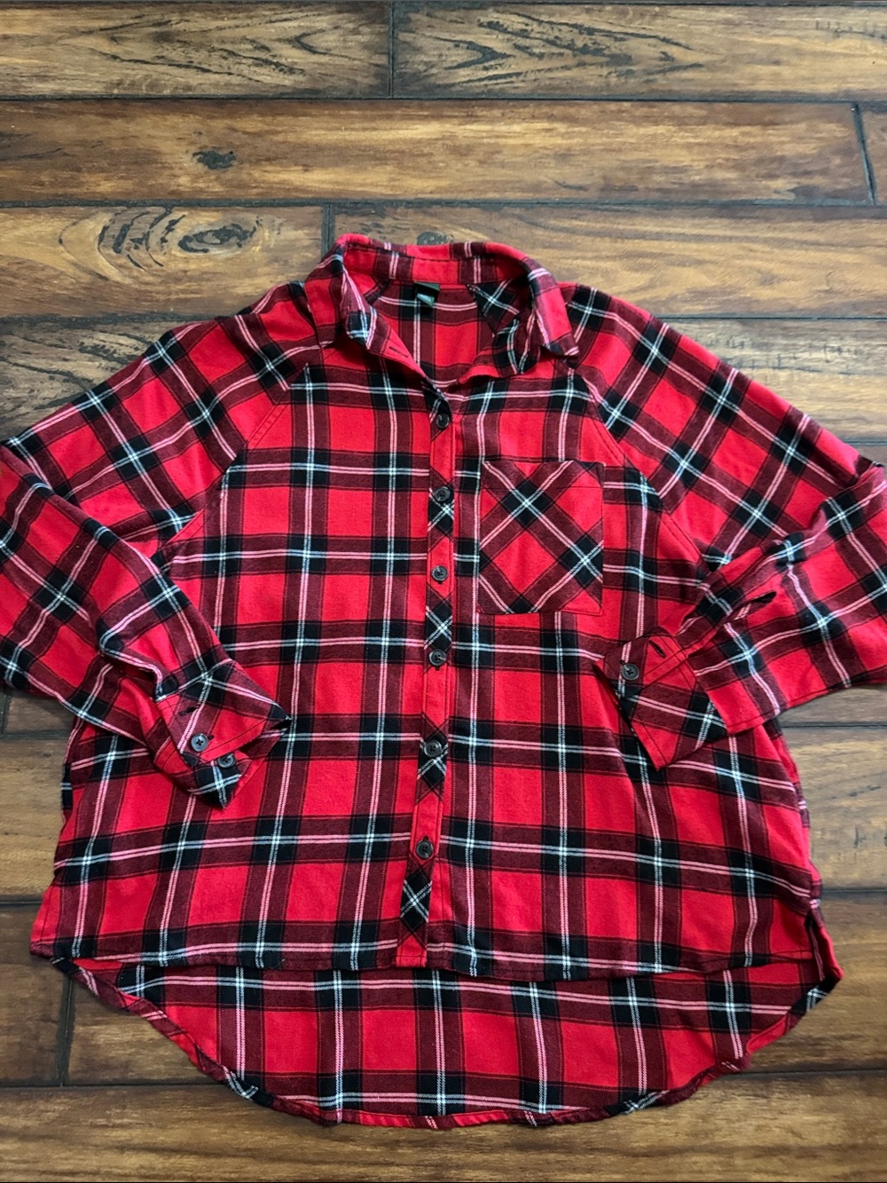 wild fable Like New Red and Black Plaid Button-Down Flannel